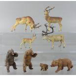 8 heimische Wildtiere, Lineol, überwiegend 4. Generation, 1950er Jahre4 Bären, 2 Hirsche, Re