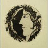 unsigniert, "Portrait zwischen Adlern", 2. Hälfte 20. Jahrhundert, Holzschnittin einfachem P