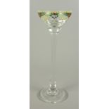 Stengelglas mit Emaillemalerei, Jugendstil, um 1900Klarglas, runder Stand, konischer Schaft,