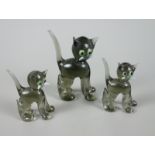 3 Katzen, Lauscha-Glas2* H*L 4,3*3cm und 1* H*L 6,3*4,5cm