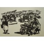 Heinz Olbrich, "Wochenmarkt in Tirnovo/Bulgarien", 1960er Jahre, Lithografie(1914, Carlsfeld