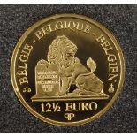 12 1/2 Euro 2006, Belgien, 999er Gold175 Jahre Königlich Belgische Dynastie, 1,25g, in Kaps