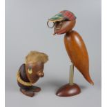 zwei Holzfiguren, SkandinavienTroll: Pessimist, Entwurf Hans Bølling, Dänemark, H.8cm; Vogel