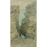 aquarellierte Federzeichnung "Felsschlucht (Caldera Inferno/Azoren)", 1830rückseitig handbes