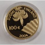 100 Euro 2004, Finnland, 900er GoldAlbert Edelfelt, 8,64g, in Kapsel, pp, mit Echtheitszerti
