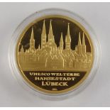 100 Euro 2007, F, BRD, 999er GoldUNESCO Welterbe Hansestadt Lübeck, 15,55g, in Kapsel, pp, m