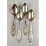 4 Kaffeelöffel mit gravierten Blumenranken, 800er Silber, um 1900L.14,5cm, Gew.70g