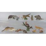 12 kleine, heimische Wildtiere, Lineol, überwiegend 4. Generation, 1950er JahreDachs, Fuchs,