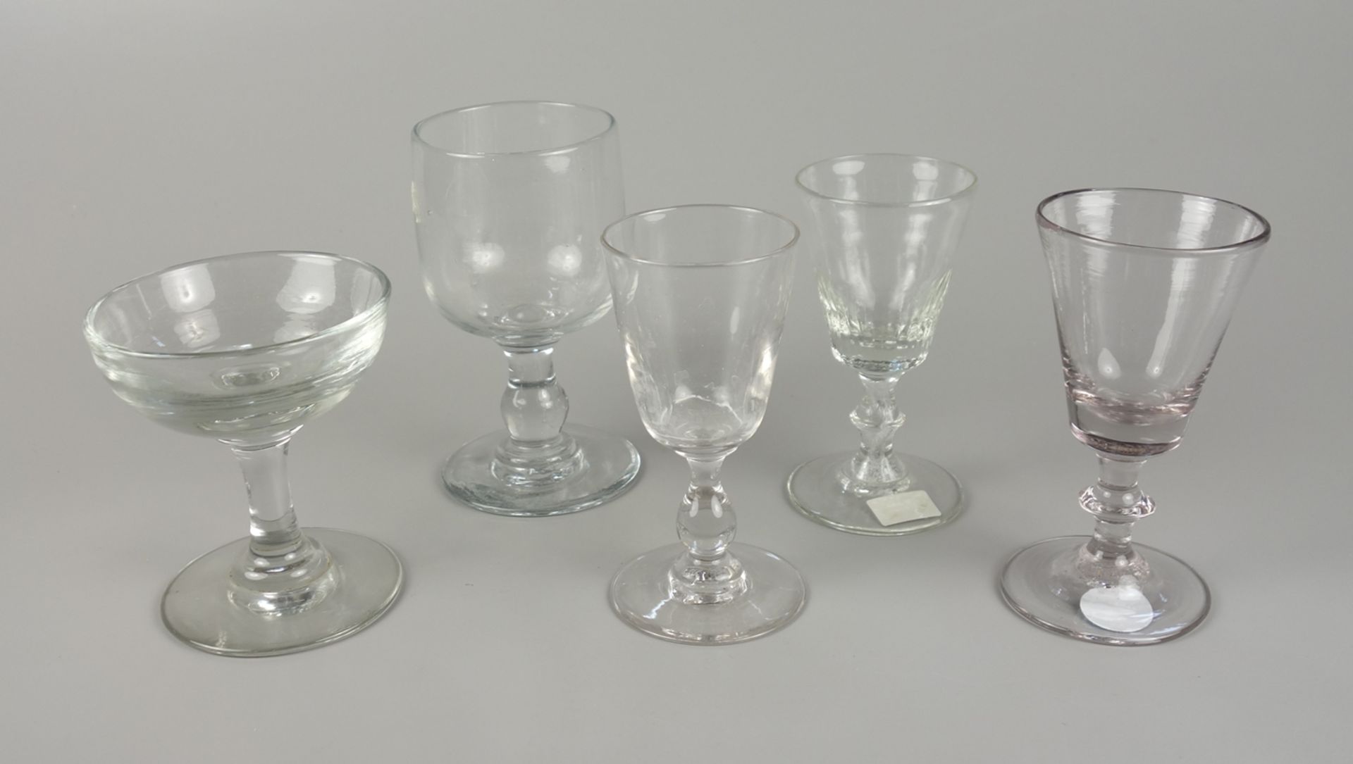 5 different, small glasses, end of 19th century.