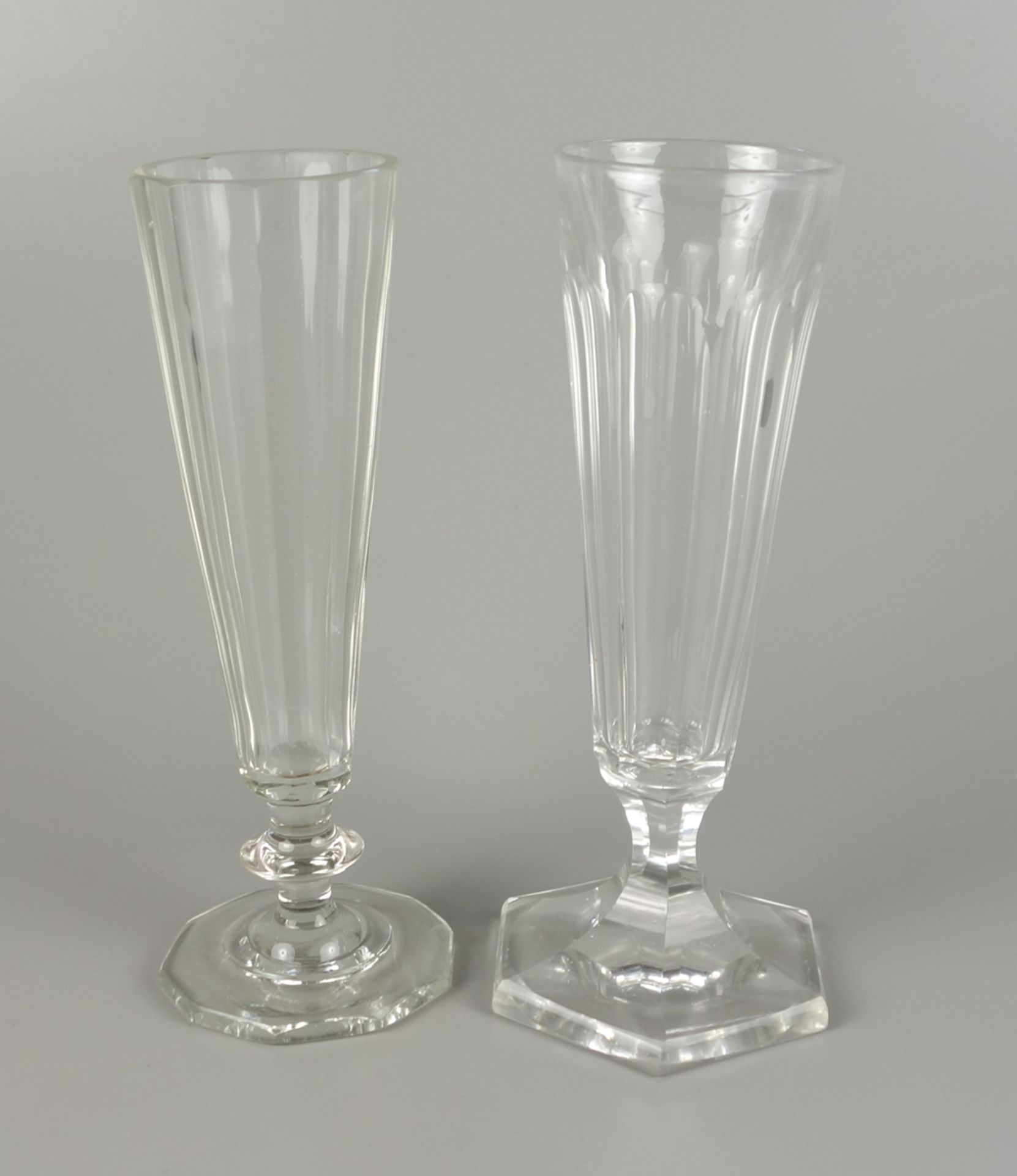 2 single champagne glasses with faceted dome, c.1900
