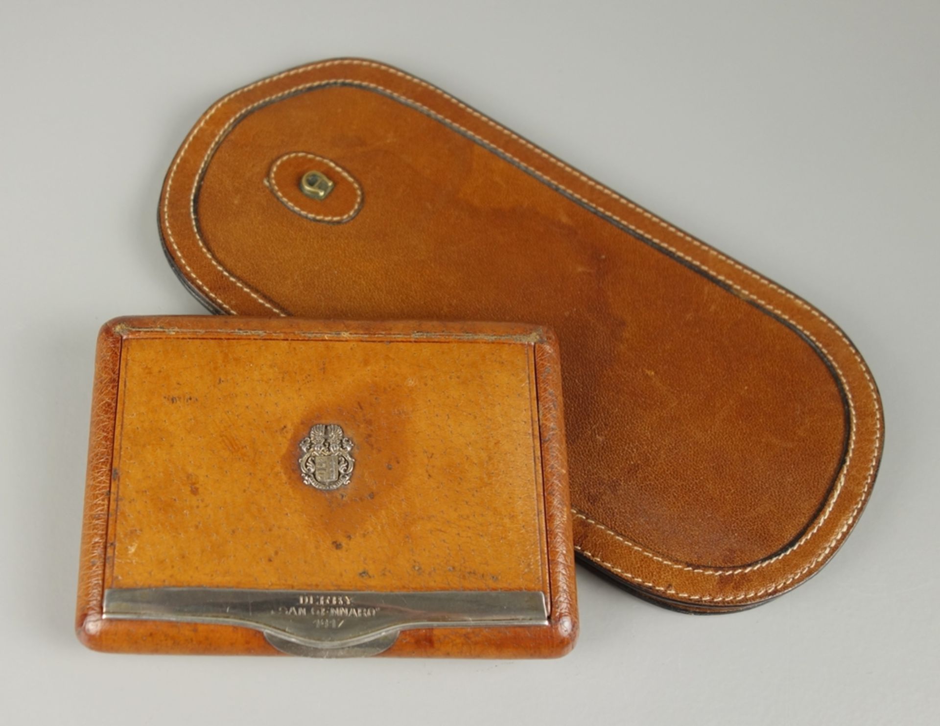 Aigner spectacle case and cigarette case with silver mount, Schuch`s Nachf. Vienna, dated 1917