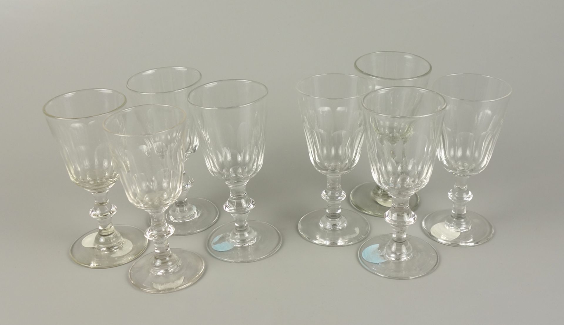 8 peel-cut aperitif glasses, c. 1900, h.10,5cm