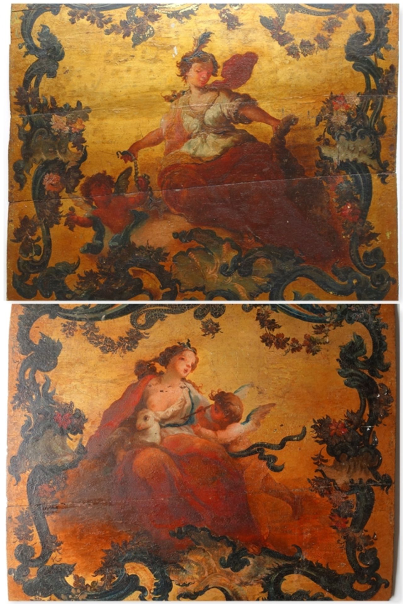 2 panels with rococo motifs, 18th century, oil/wood