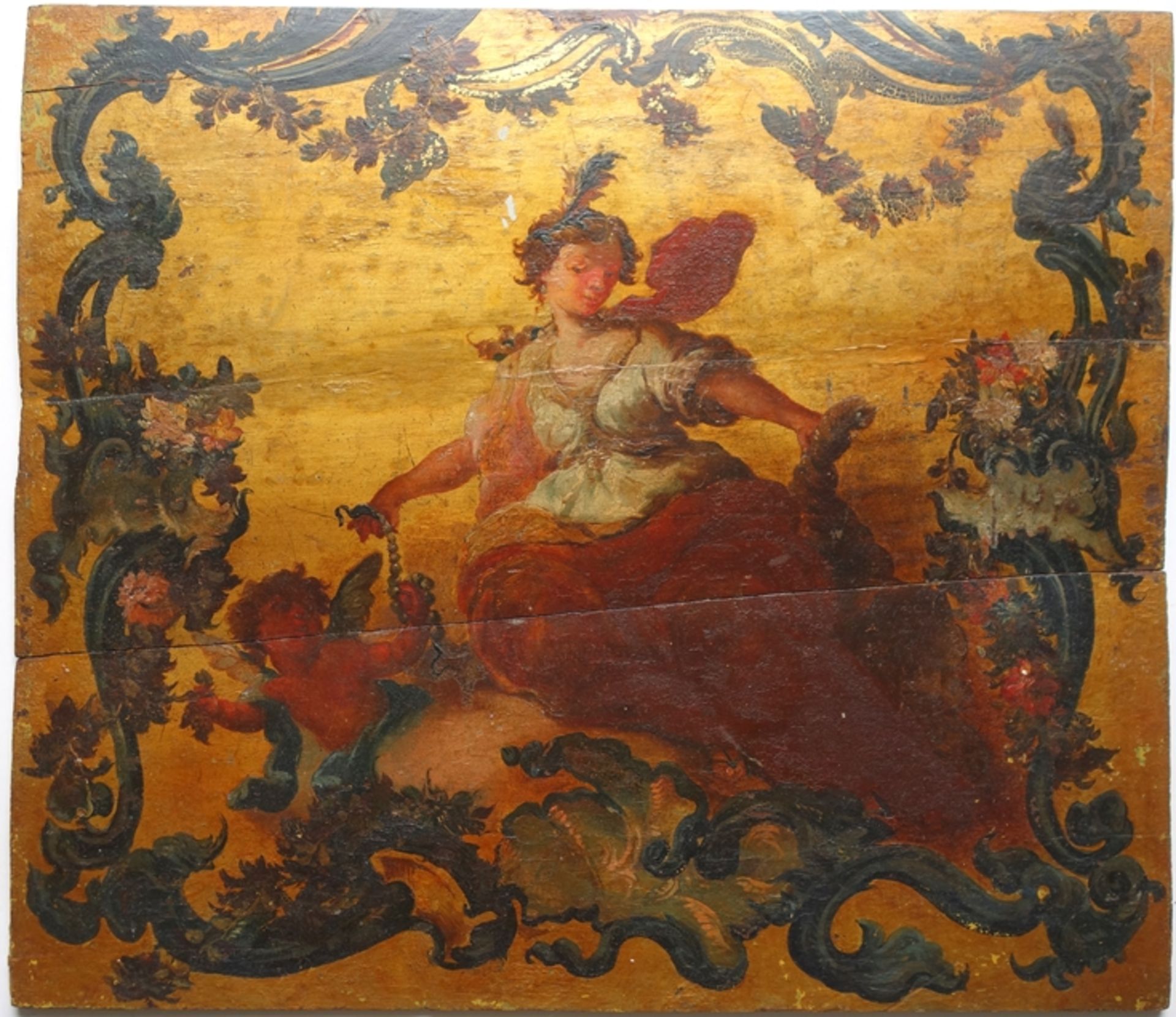 2 panels with rococo motifs, 18th century, oil/wood - Image 2 of 5