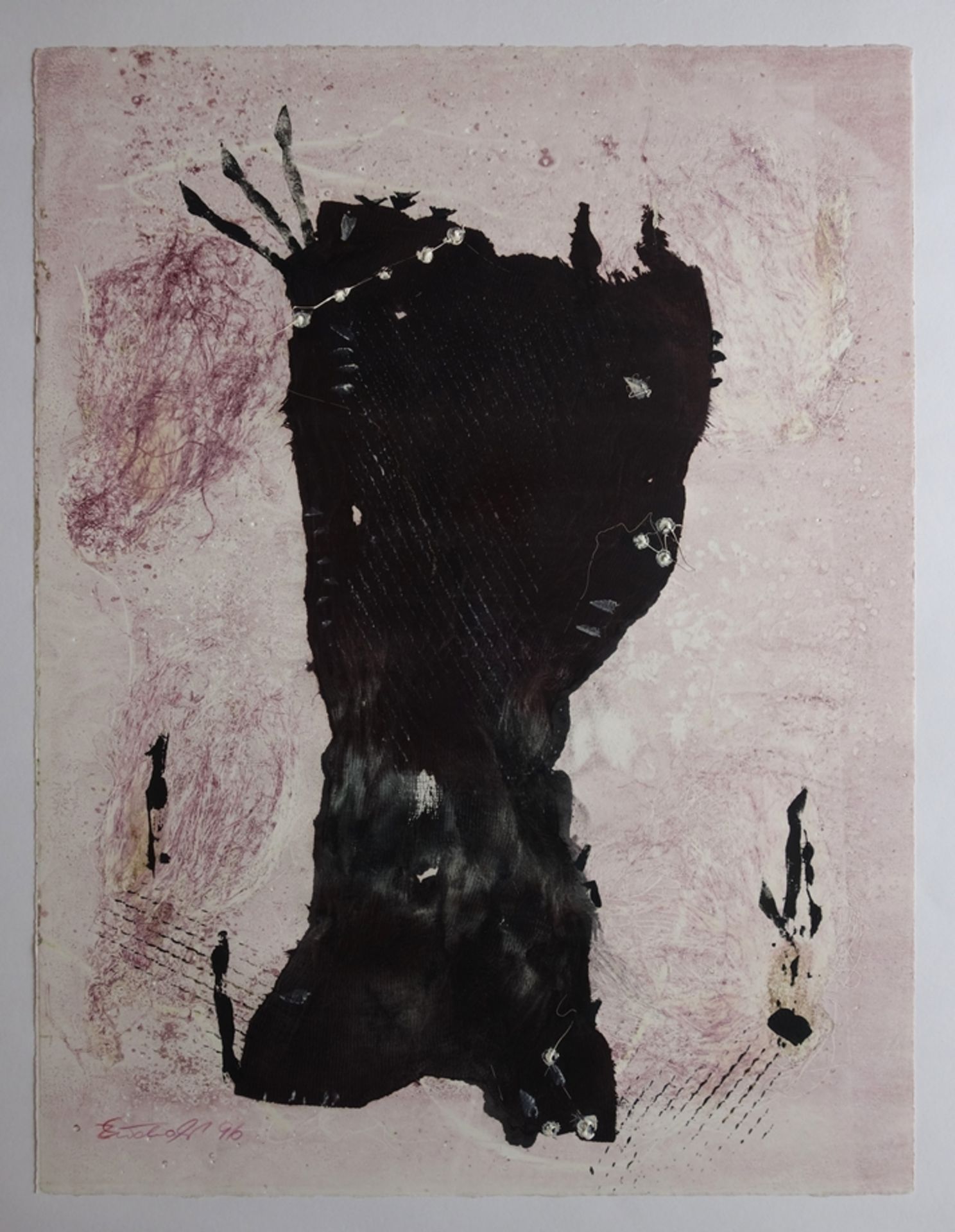 Erika Zuchold (1947, Lucka - 2015, Asunción, PRY), "Abstraktion in Schwarz-Violett", 1996, Monotypi