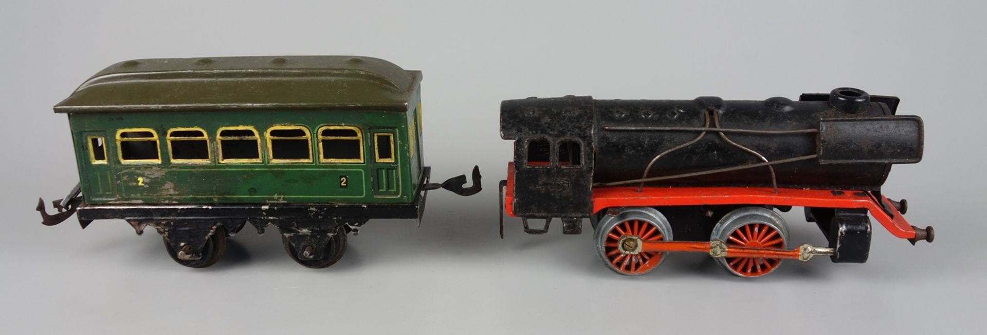 Steam locomotive and passenger car, 1* Bing, gauge 0