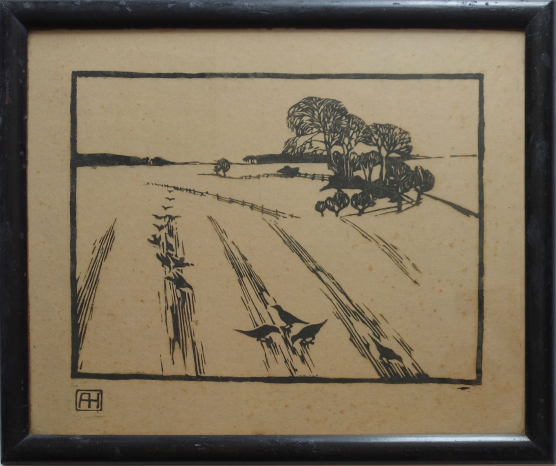 August Heitmüller (1873, Gümmer - 1935, near Meran/IT), "Crows in the Field", early 20th century, l