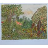 Erika Zuchold (1947, Lucka - 2015, Asunción, PRY), "Im Garten von gegenüber", 1996, Aquarell/Lwd.