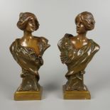 Hans Müller (Wien 1873-1937), Paar weibliche Büsten, Bronze, Jugendstil um 1910