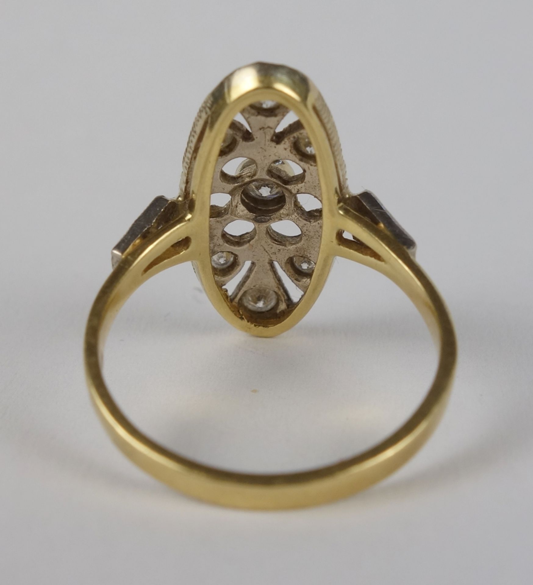 Ring mit 9 Diamant-Brillanten, 750er Gelbgold, im Art-Déco-Stil, UdSSR, Gew.4,37g - Bild 3 aus 3
