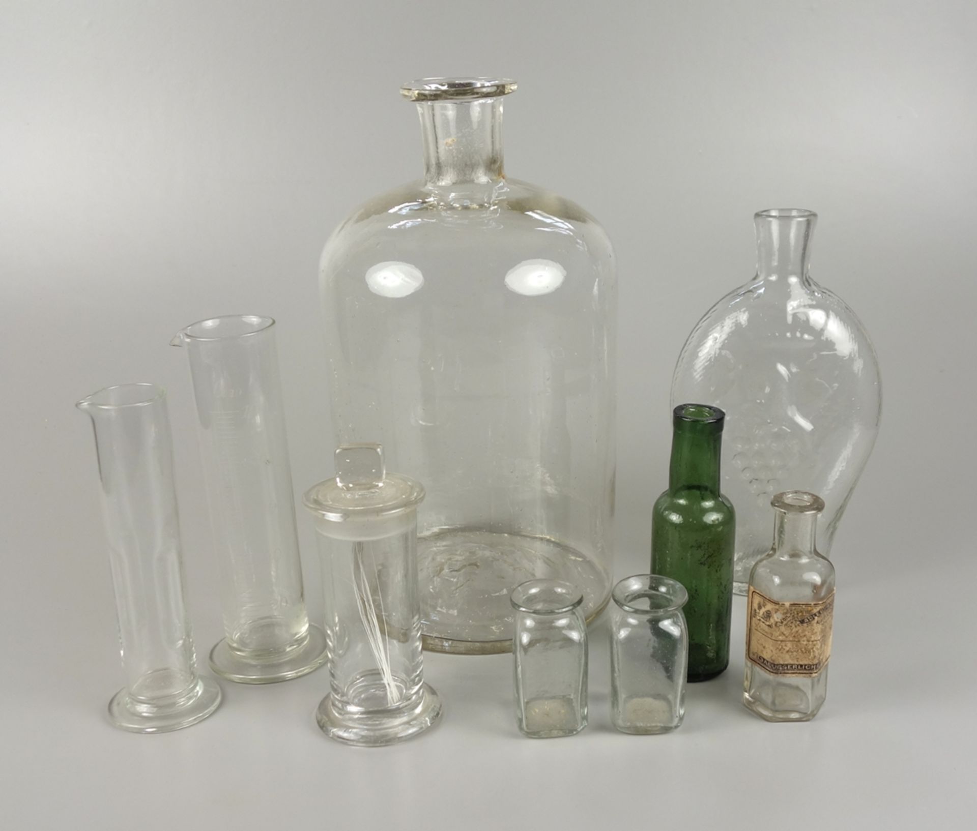 9 apothecary bottles / vessels, 19th/20th c.