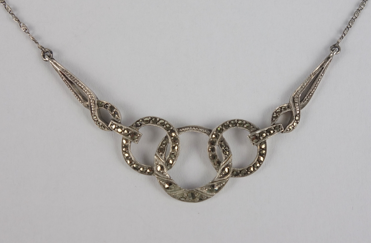 silver necklace with marcasites, art deco, w.6,52g