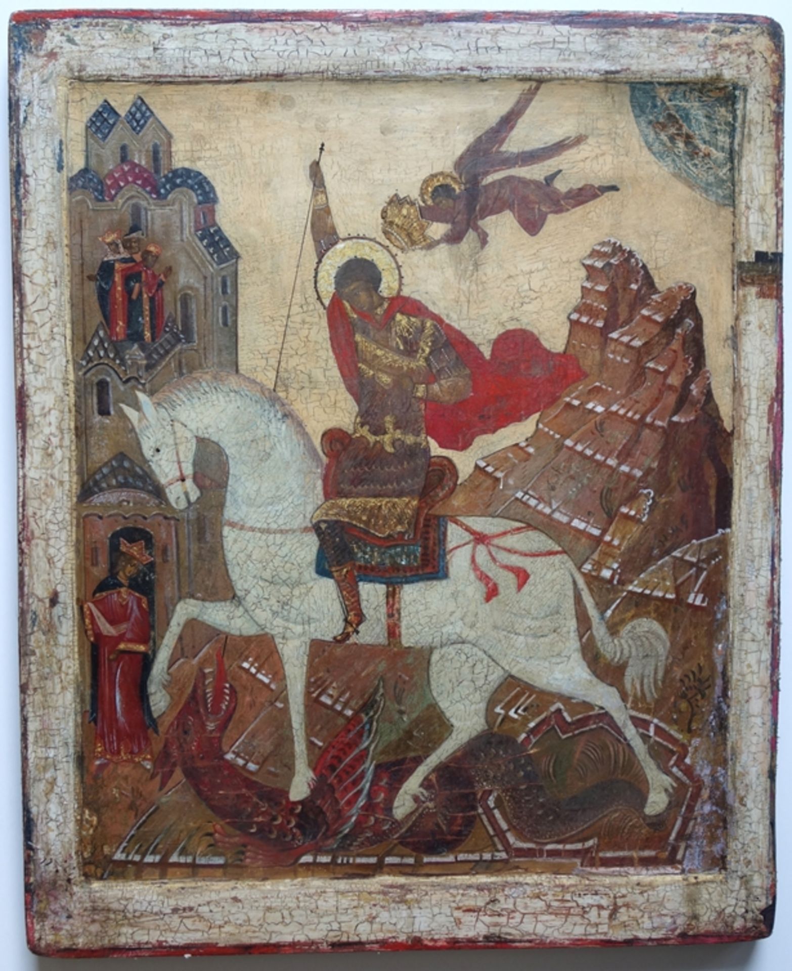 Russische Ikone "Heiliger Georg, der Drachentöter", 19. Jh., Tempera/Holz