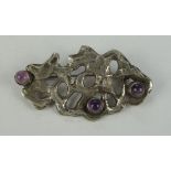 Brosche mit 3 Amethyst-Cabochons, 835er Silber, Gew.10,0g