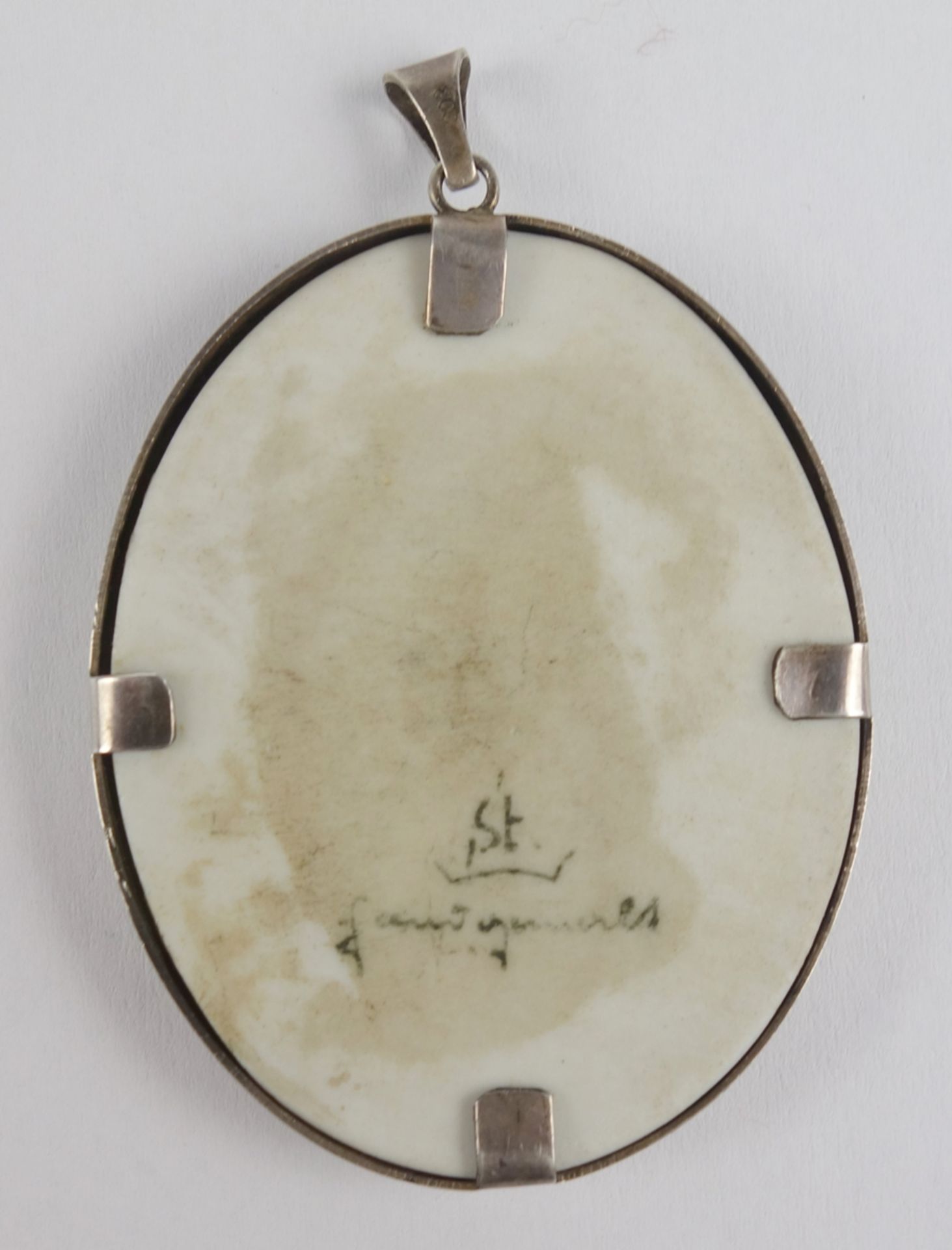 Porcelain pendant with hand painting, 800 silver setting - Image 2 of 2