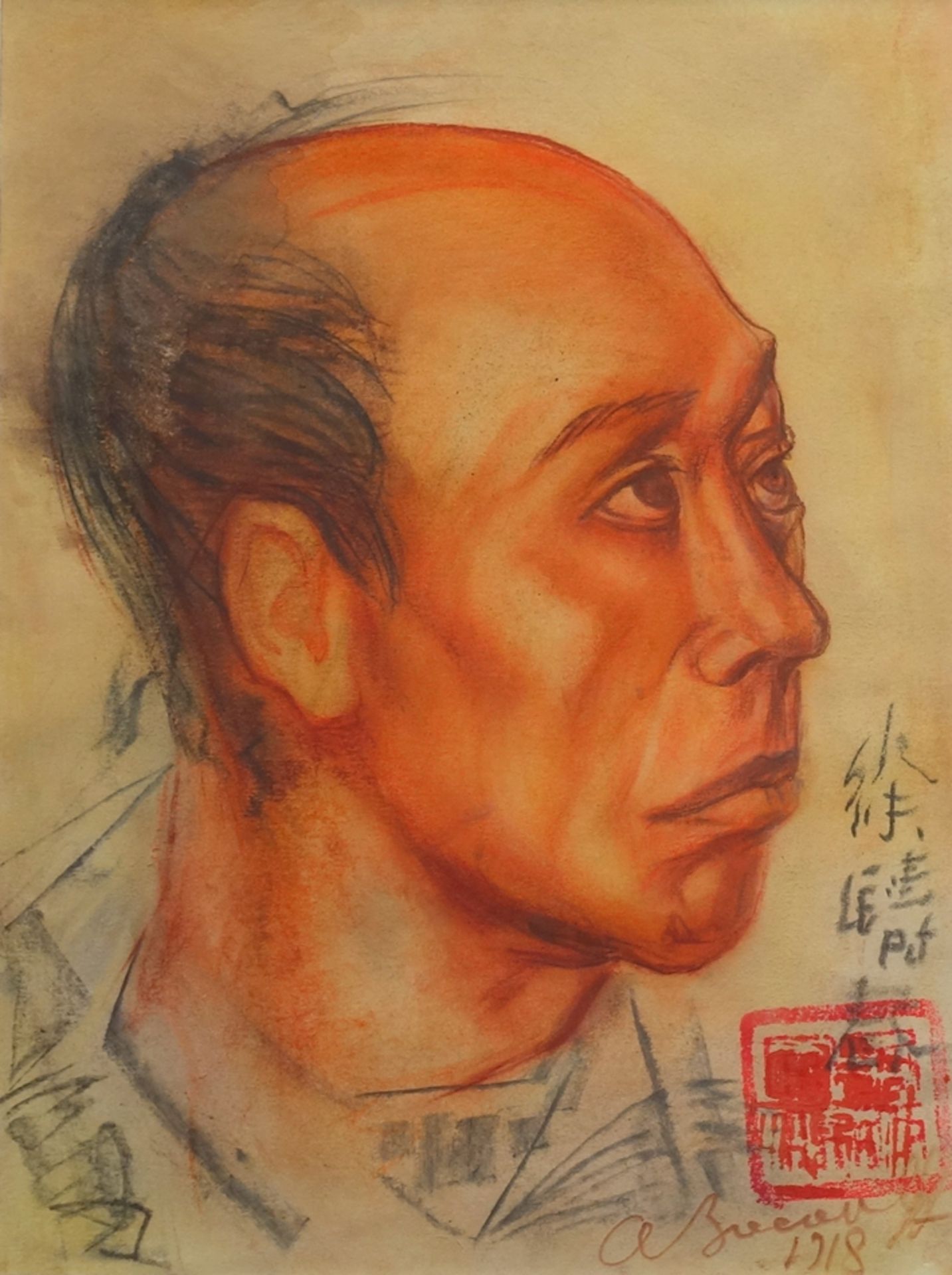 wohl Kopie nach Alexander E. Iacovleff (1887-1938, RUS), "Portrait eines Chinesen", Pastell/Aquarel