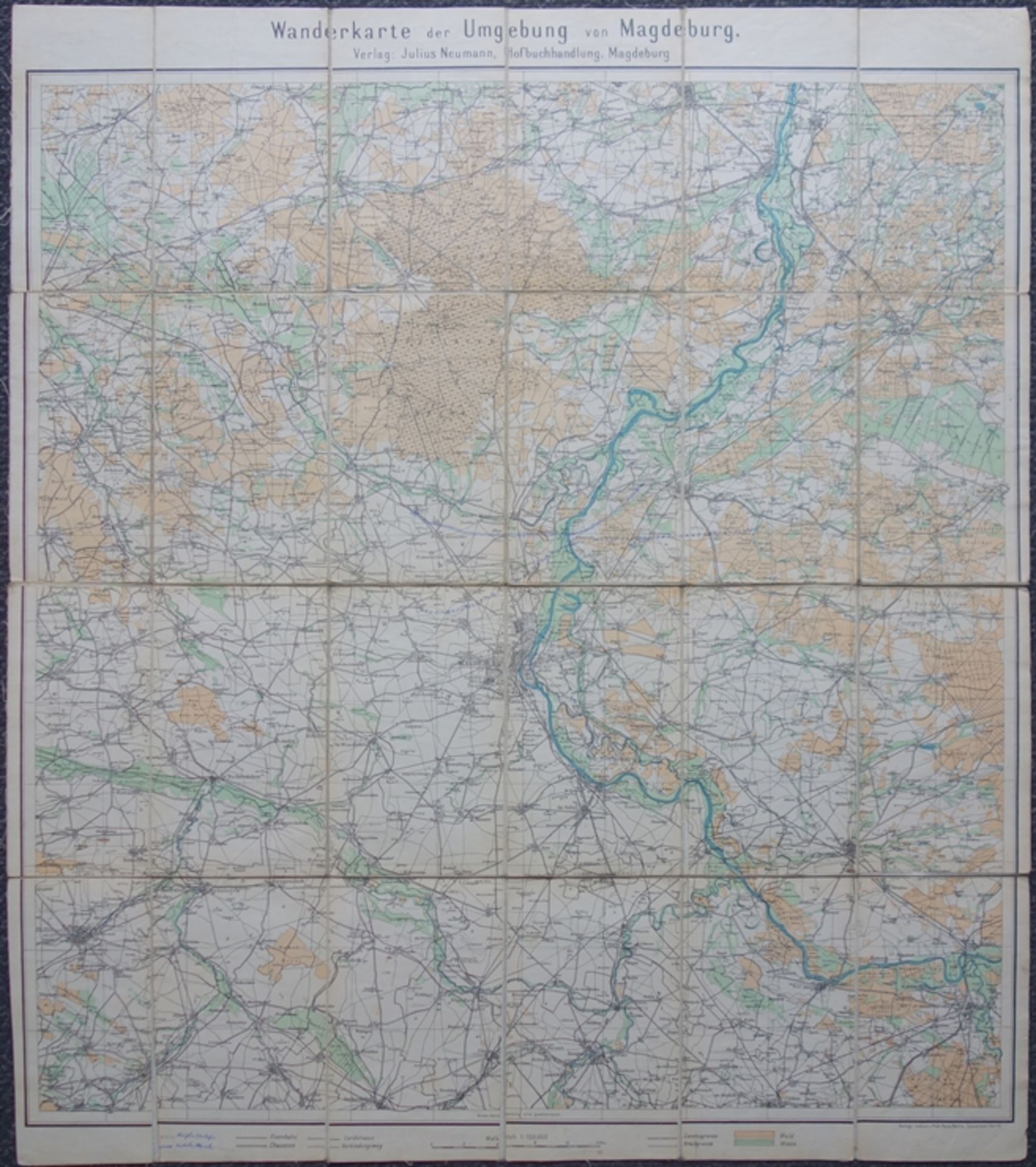 Wanderkarte der Umgebung von Magdeburg, um 1900, Maßstab 1:150.000
