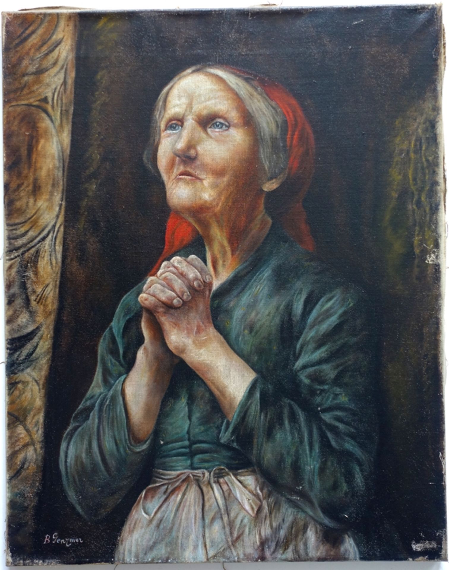 Berthold Genzmer (1858, Boggusch/PL - 1927, Berlin), "Bäuerin mit gefalteten Händen", Öl/Leinwand - Bild 2 aus 4