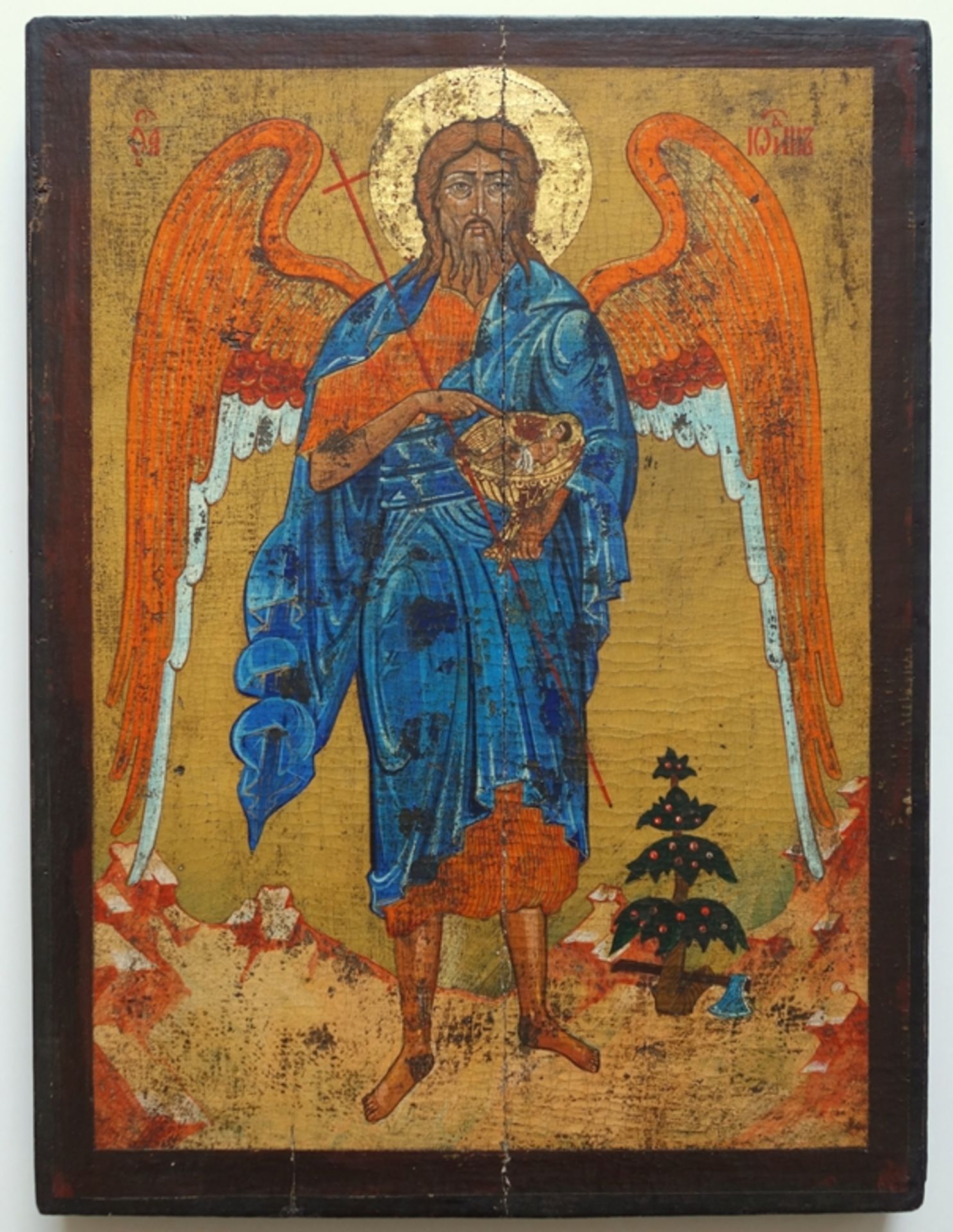 Russische Ikone "Johannes der Täufer", 1. Hälfte 20. Jh., Tempera/Holz