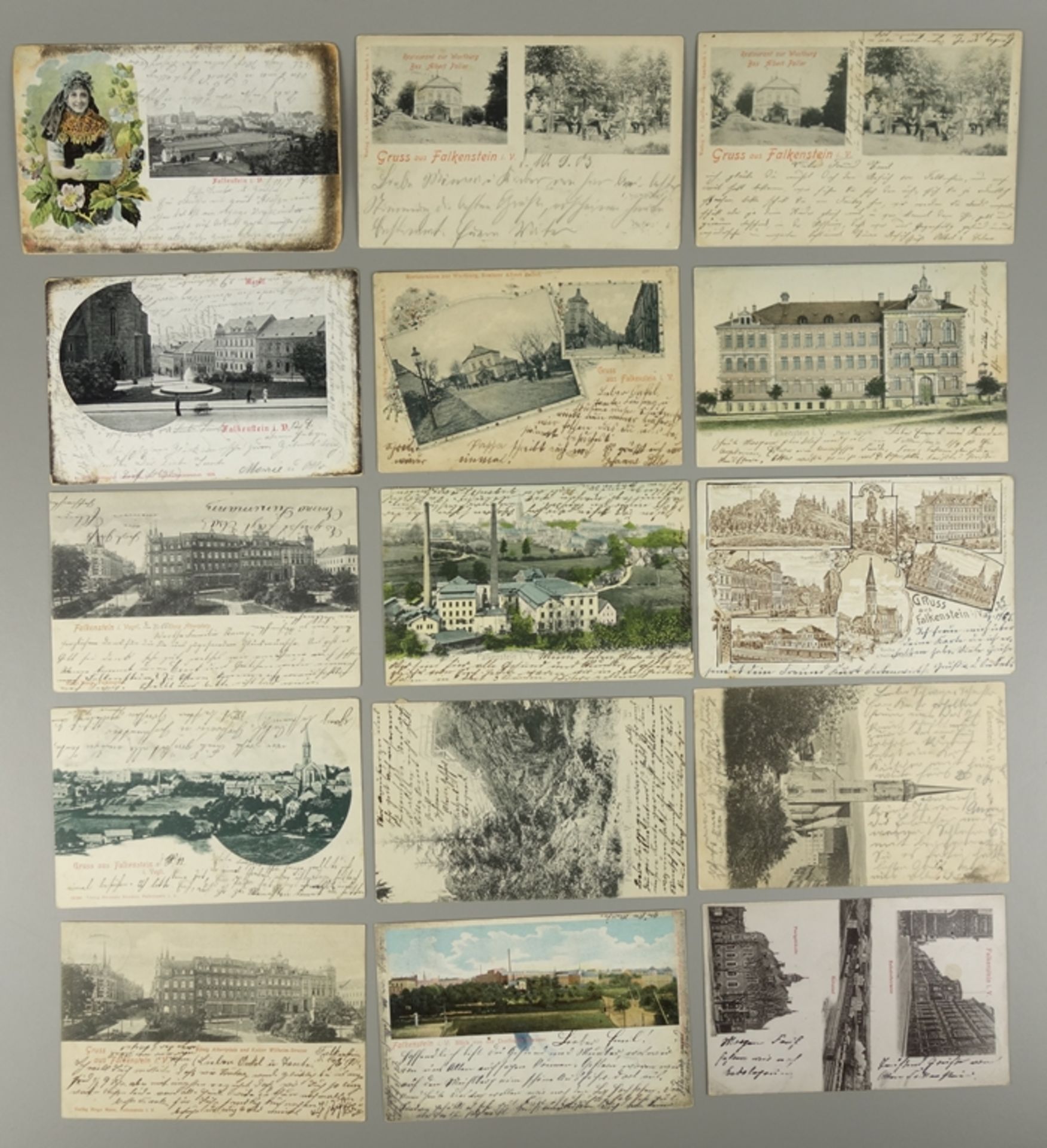 15 picture postcards, Falkenstein/Vogtland, German Reich, 1901-1906