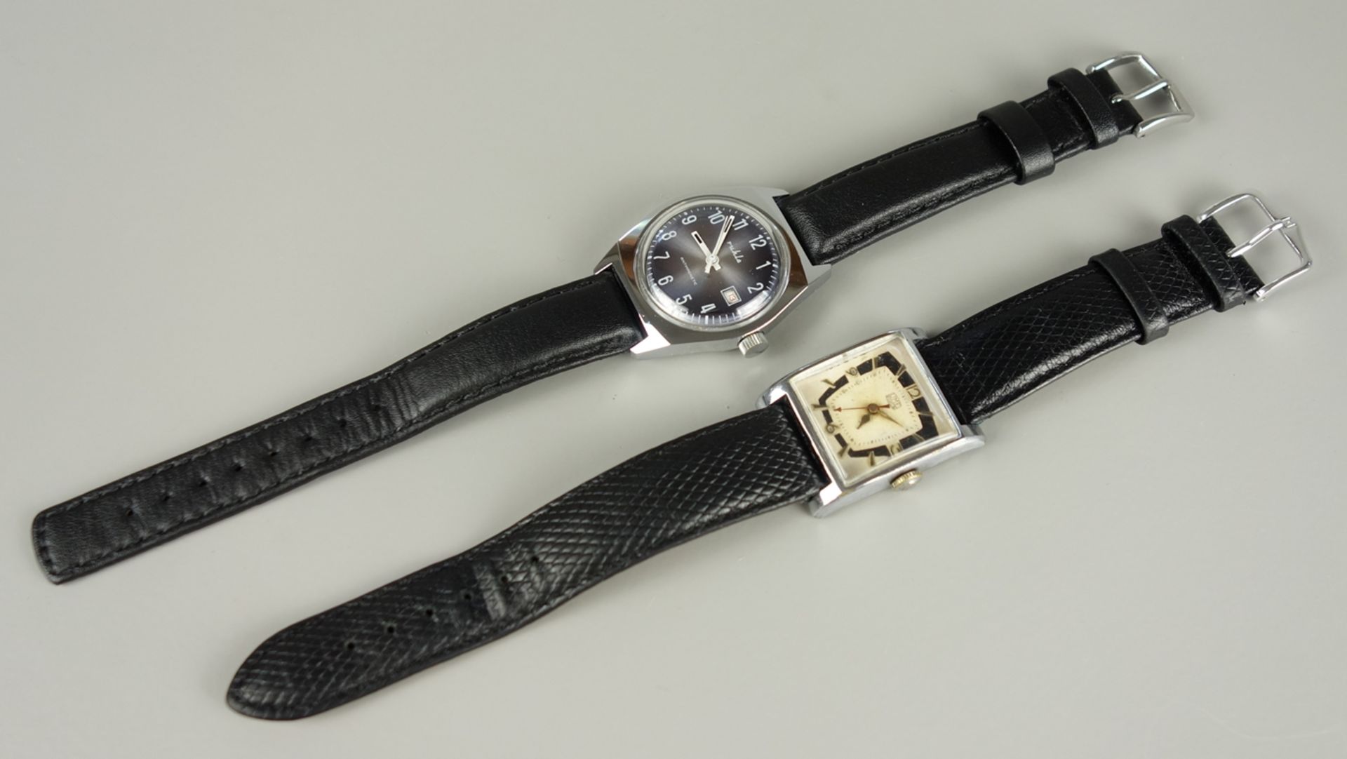 2 Armbanduhren: UMF Kal. M9, um 1960 u. Ruhla, UMF Kal. 24- 42, 1980er Jahre - Bild 2 aus 3