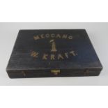 Holzkasten für Metallbausätze, Meccano, W. Kraft., um 1910/20