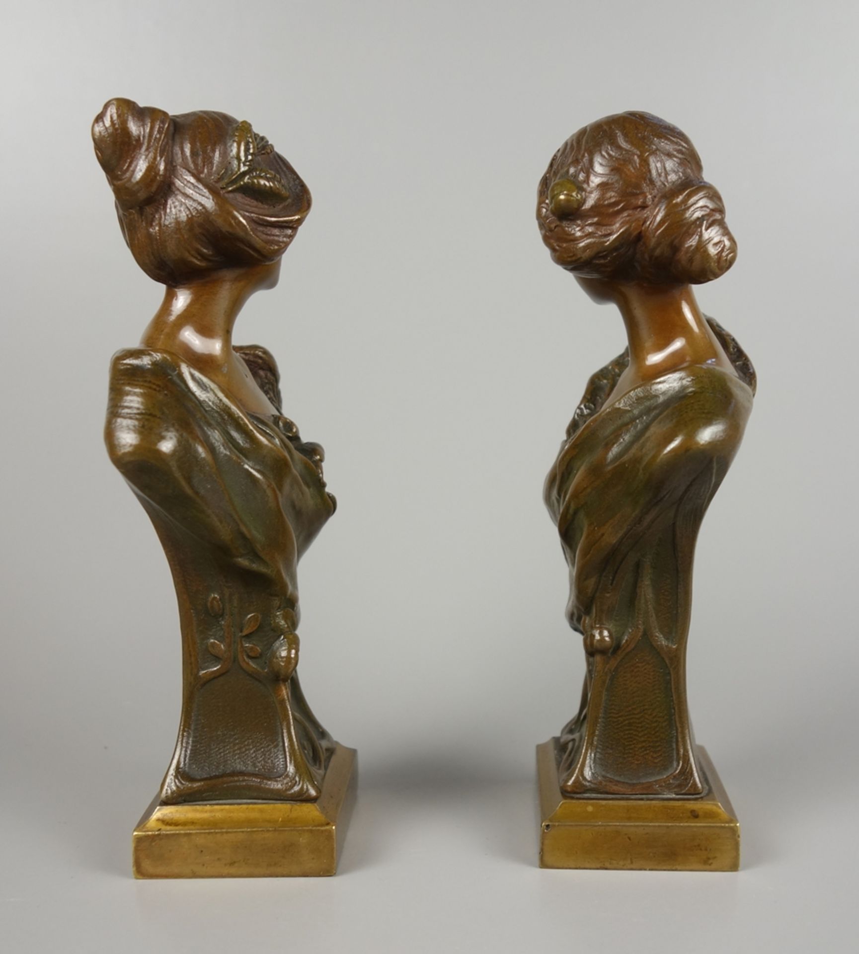 Hans Müller (Vienna 1873-1937), Pair of female busts, bronze, Art Nouveau c. 1910 - Image 5 of 6