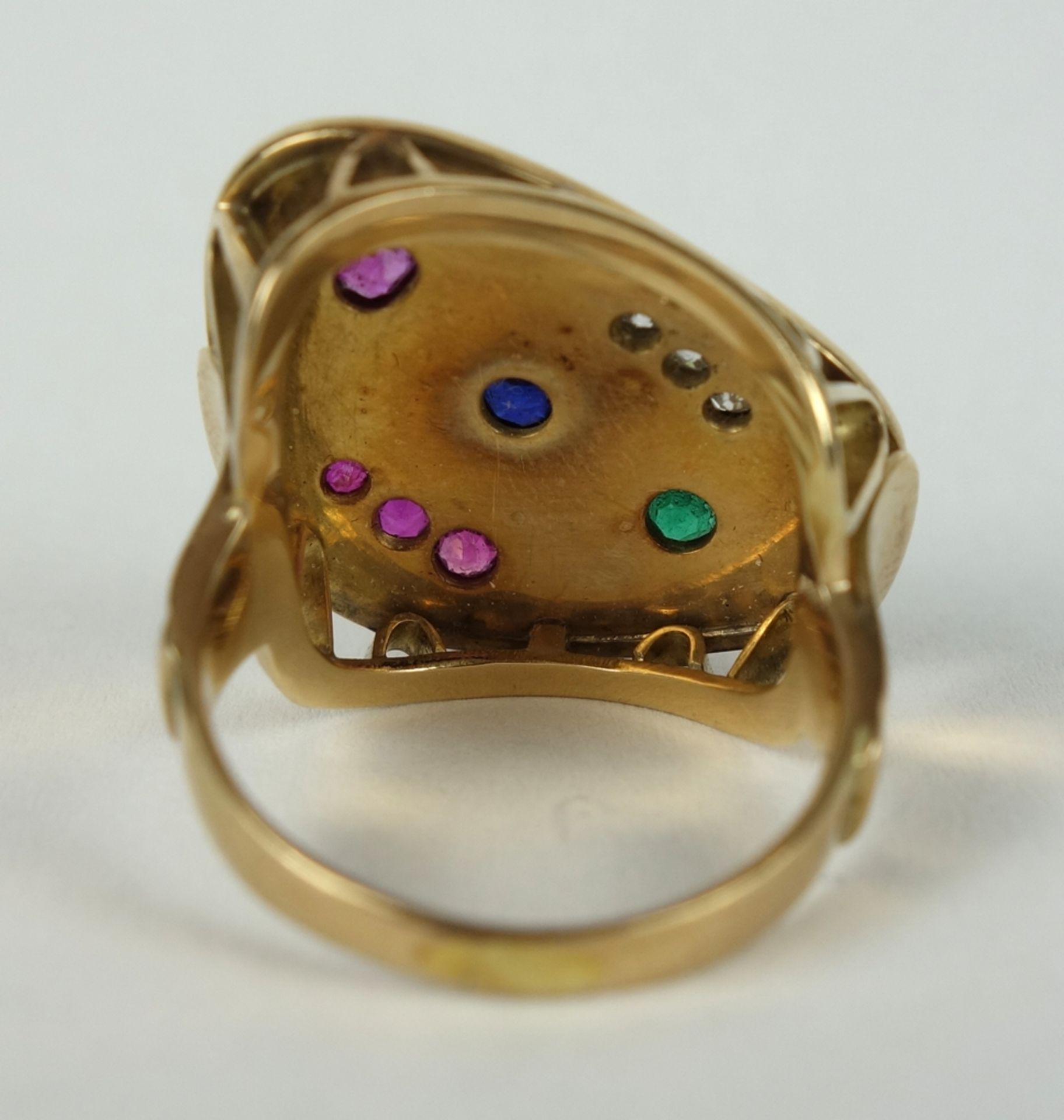 Ring mit Brillanten, Saphir, Smaragd und Rubinen, 585er Gold, Gew.8,91g - Bild 2 aus 2