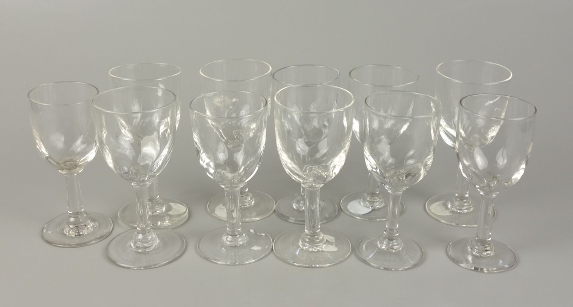 11 aperitif glasses, cup with twisted wall, c. 1890