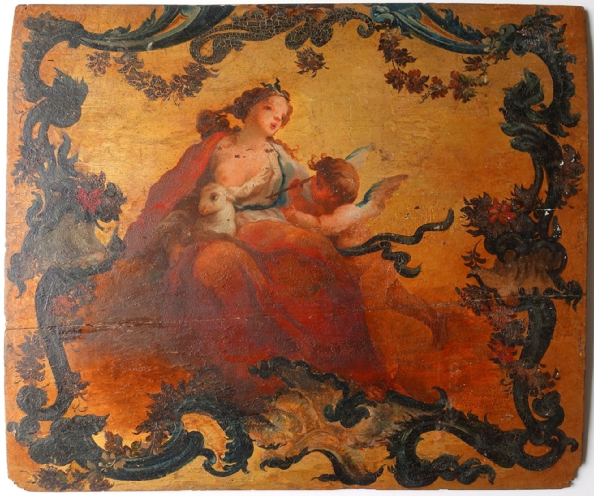 2 panels with rococo motifs, 18th century, oil/wood - Image 3 of 5