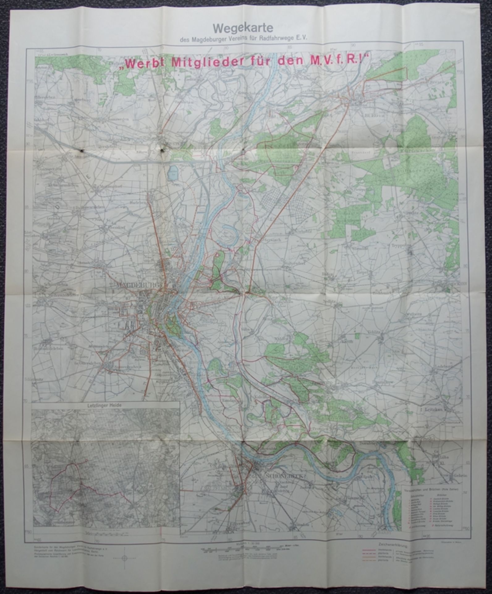 Wegekarte des Magdeburger Vereins für Radfahrwege e.V., 1935