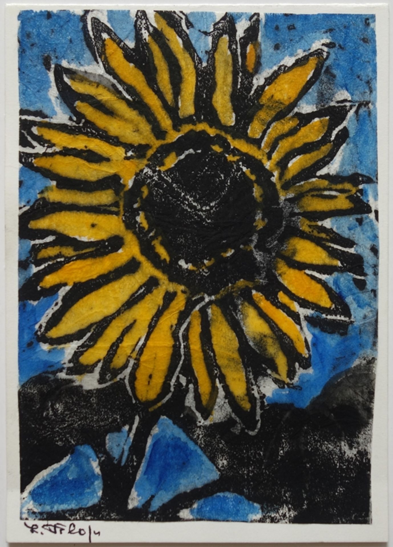 Lieselotte Klose (1918, Magdeburg - 2010, ibid.), "Sunflower", watercolour linoleum print/Japanese 