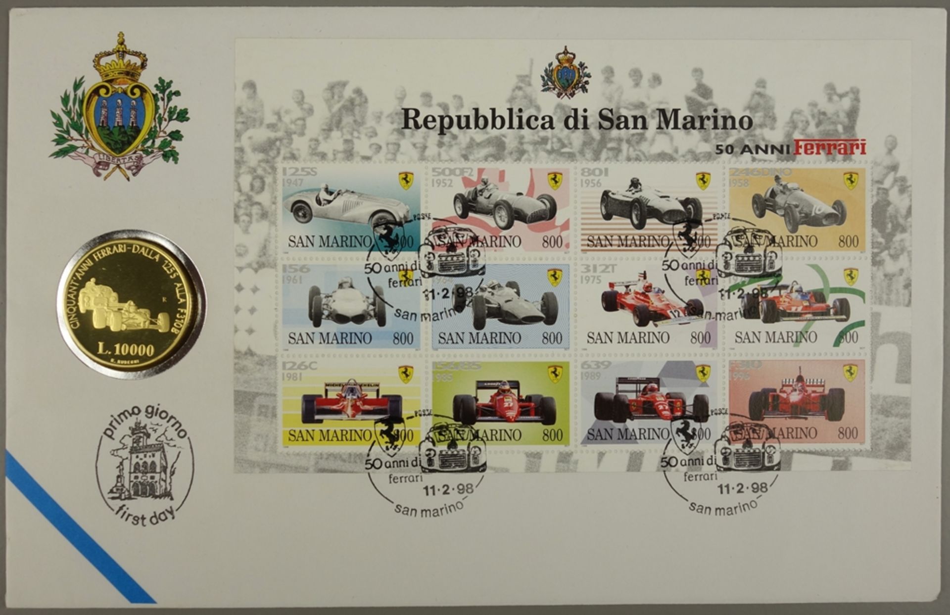 Münzbrief San Marino, 50 Jahre Ferrari