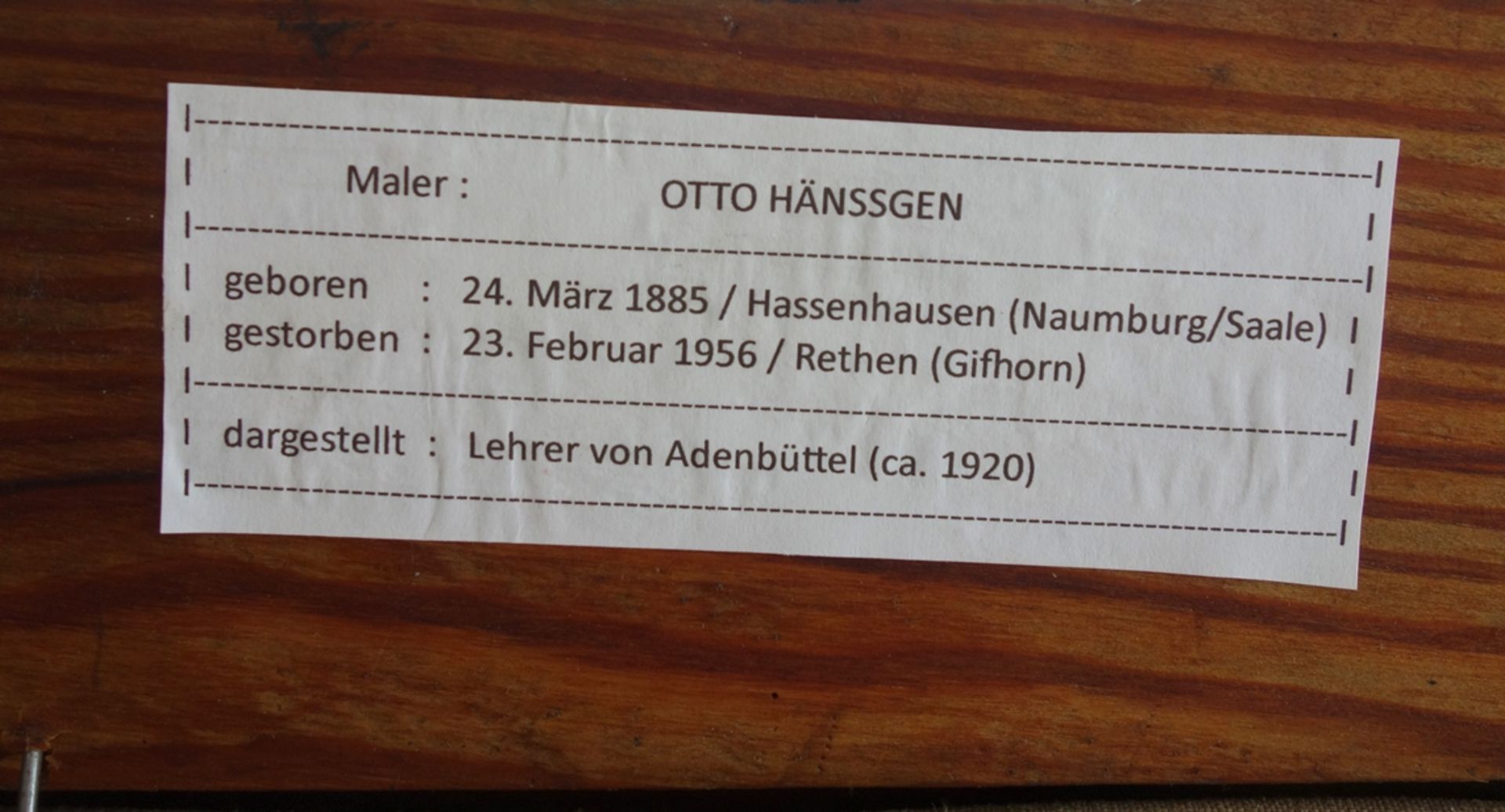 Otto Hänssgen (1885, Hassenhausen - 1956, Rethen), "Lehrer von Adenbüttel", um 1920, Öl/Lwd. - Bild 5 aus 5