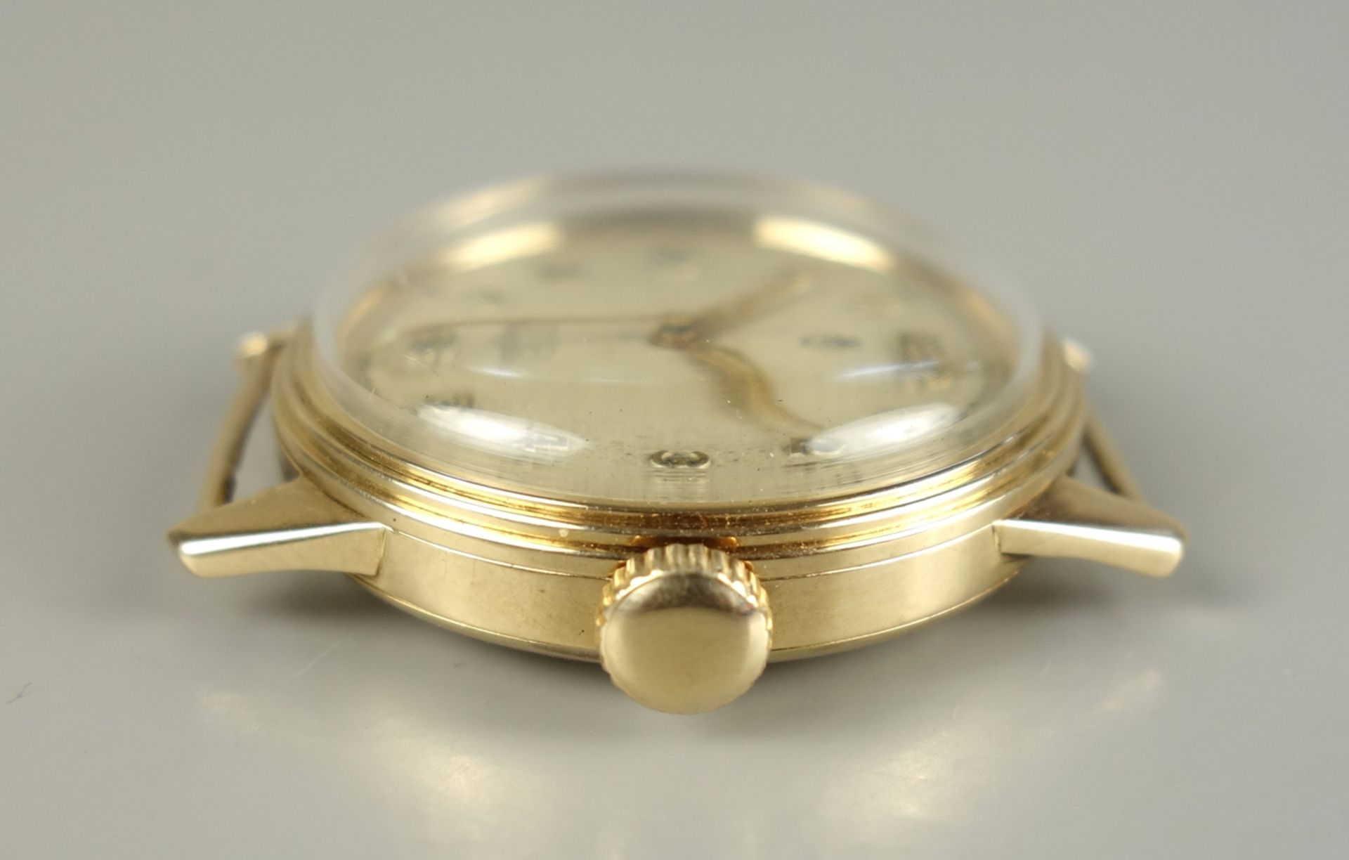 Goldene Armbanduhr, VEB Glashütter Uhrenbetriebe Güteuhr Kal. 28.1, um 1955 - Bild 5 aus 5