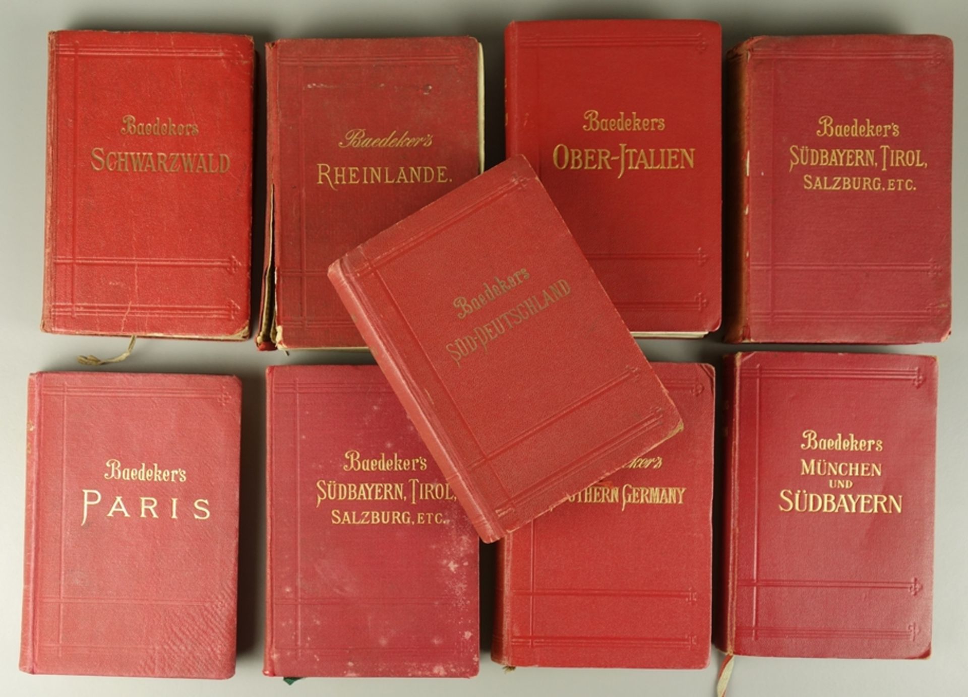 9 Ausgaben "Handbuch für Reisende", Karl Baedeker, um 1900/1920