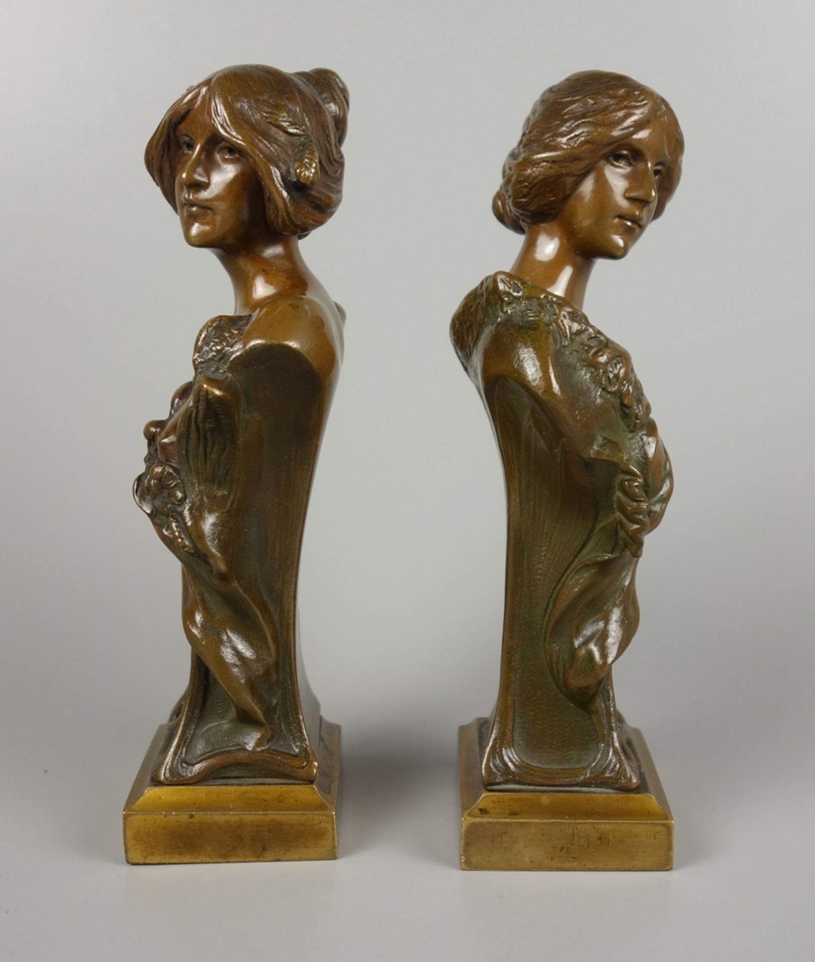 Hans Müller (Vienna 1873-1937), Pair of female busts, bronze, Art Nouveau c. 1910 - Image 2 of 6