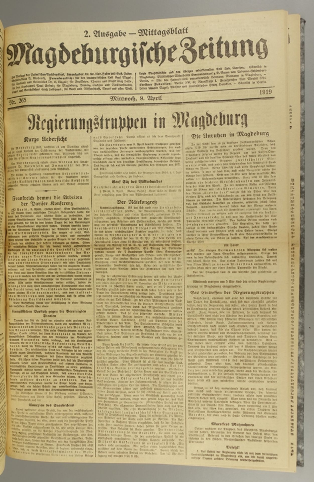 Magdeburger Zeitung, April 1919, gebundene Ausgabe