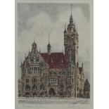 Max Berg (1870 - ?), "Dessauer Rathaus", kolorierte Radierung