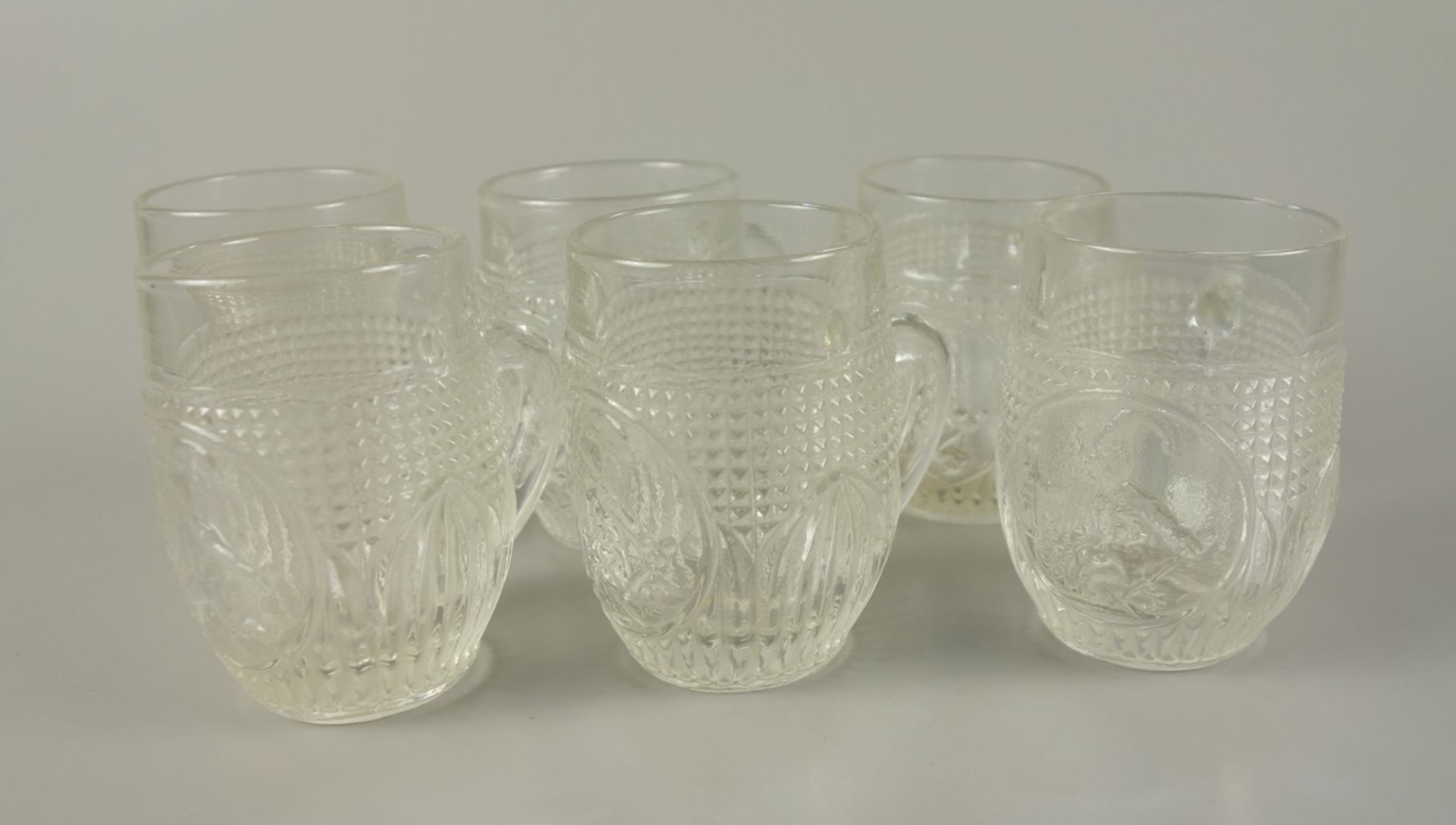 6 glasses with mining motif, around 1920, h.8cm